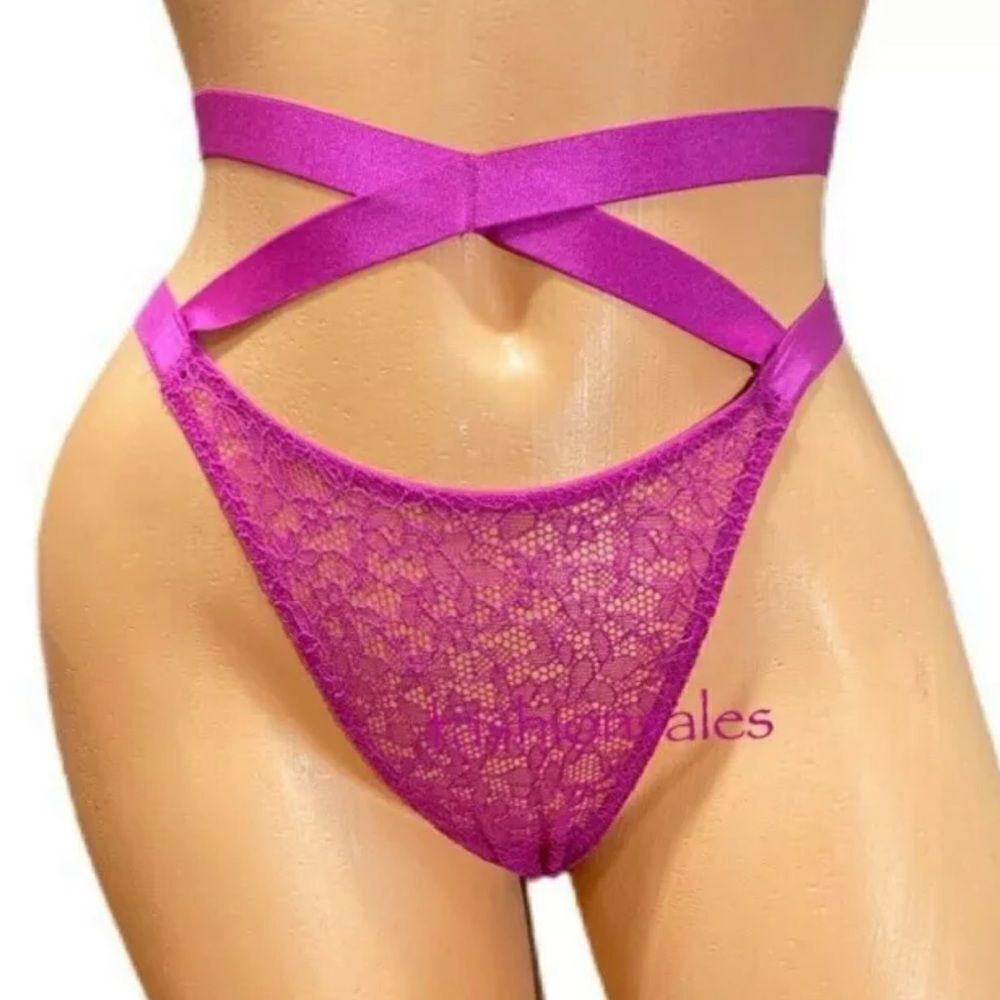 Victoria’s Secret Very Sexy Brazilian Slip Strappy High Waist Lace Panty Magenta